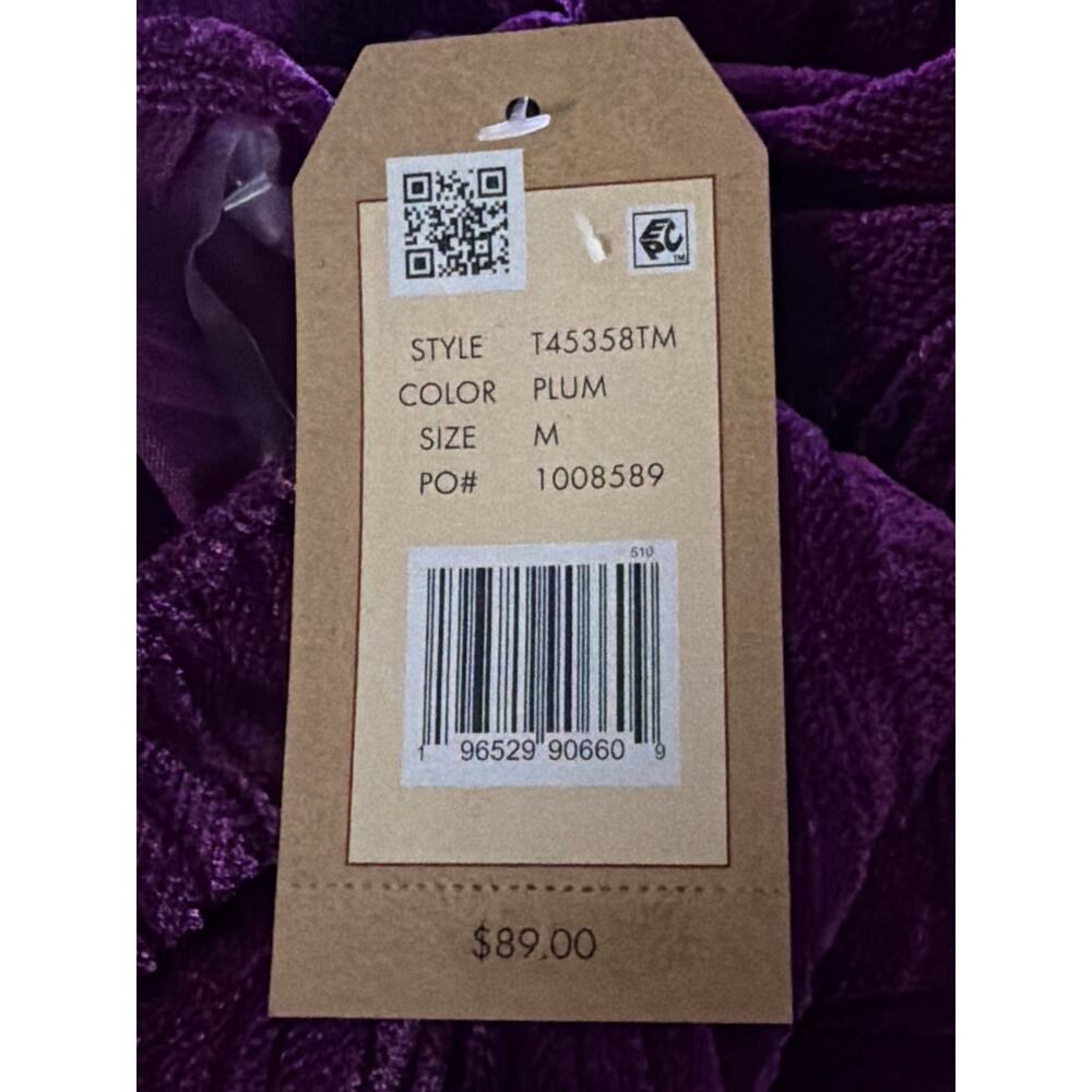 Tru Luxe Crinkle Velvet Top Round Neck with Bow Tie in Plum Women's Medium NEW - Picture 11 of 11